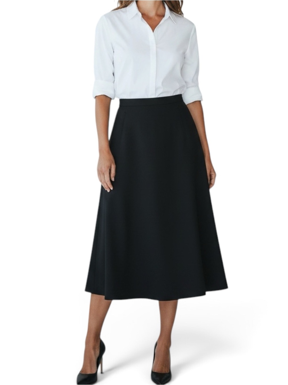 Talbots Vintage 90s Classic Black Wool Midi Skirt Size 10 A-line Elegant Preppy